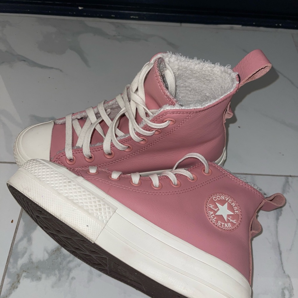 Converse Pink High-Top Sneakers with Fuzzy Lining